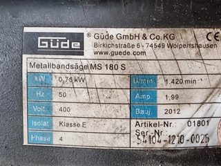  INTORA 06. Güde ms 180 s pásová pila na kov