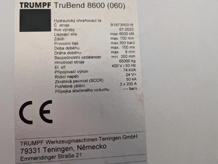 MSC MetPro 36. - Hydraulický ohraňovací lis TRUMPF TruBend 8600