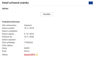 Slovní ochranná známka - hanedan č. 017902233